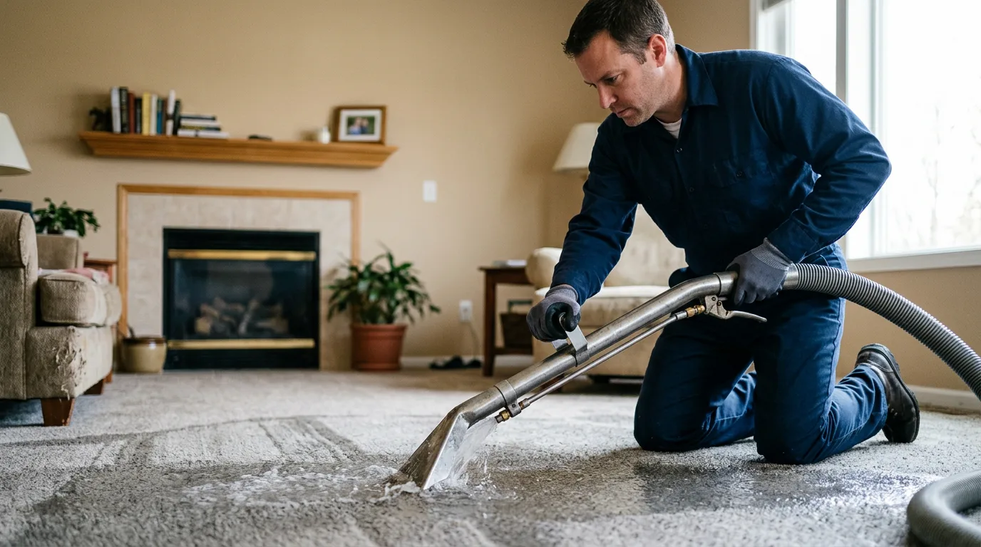 Water damage restoration technician working near Watson, IL